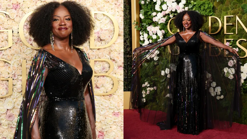 Viola Davis wearing a sophisticated transparent Schiaparelli couture gown at the 2025 Vanity Fair Oscar Party